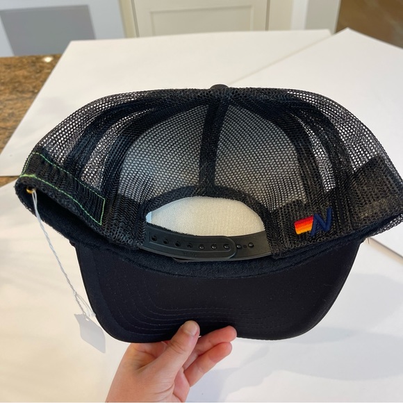 NWT Aviator Nation Vintage mesh Trucker Hat Mountain Stripe Patch Logo β black - Picture 9 of 14